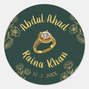 Sticker Rond Anneau Fiançailles fleurie Emerald et Gold