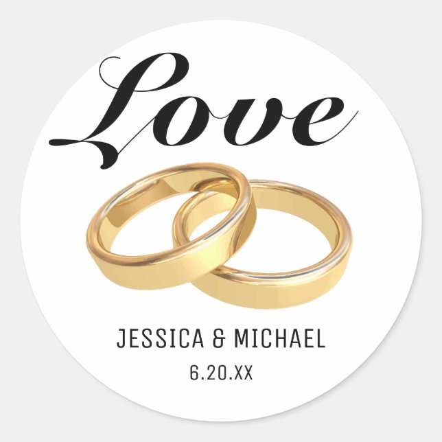 Sticker Rond Anneaux d'amour et de Mariage, Noms des mariées (Devant)