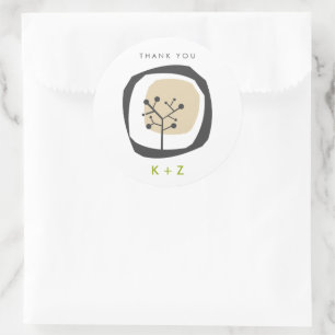 Sticker Rond Anneaux d'arbre rustique Monogramme Mariage modern