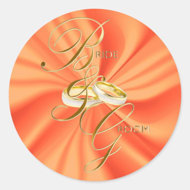 Sticker Rond Anneaux Mariages or et satin argenté orange (Devant)