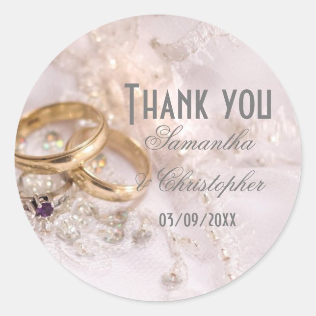 Sticker Rond Anneaux mariages romantiques merci (Devant)