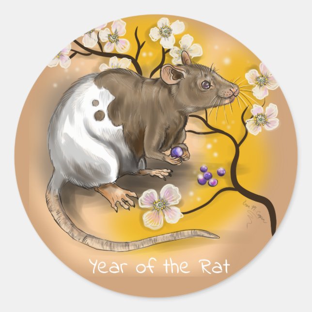 Sticker Rond Année chinoise du zodiaque du rat (Devant)