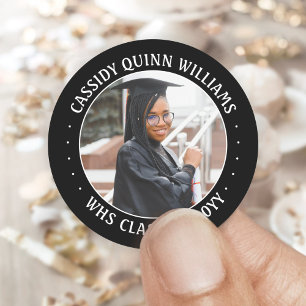 Sticker Rond Année de classe photo Noir et blanc Graduation mod