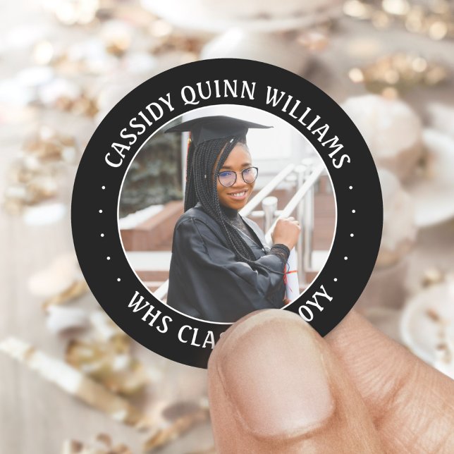 Sticker Rond Année de classe photo Noir et blanc Graduation mod (Créateur téléchargé)