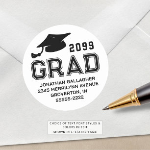 Sticker Rond Année d'obtention du diplôme simple GRAD Adresse d