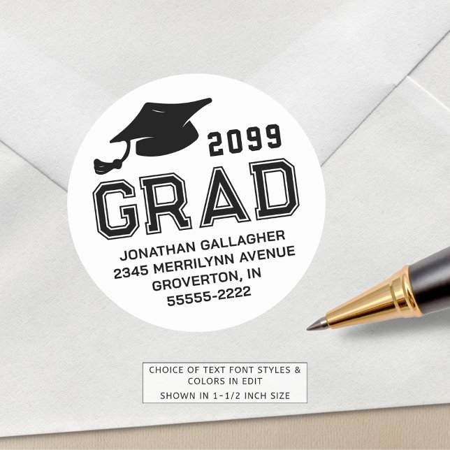 Sticker Rond Année d'obtention du diplôme simple GRAD Adresse d (Créateur téléchargé)