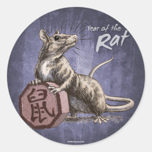 Sticker Rond Année du Rat chinois Zodiac Art