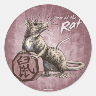 Sticker Rond Année du Rat chinois Zodiac Art