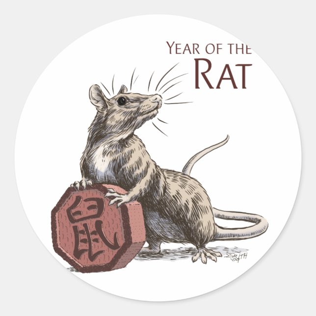 Sticker Rond Année du Rat chinois Zodiac Art (Devant)