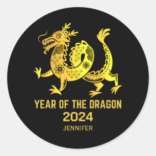 Sticker Rond Année Gradient Or Du Dragon 2024 Nouvel An
