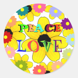 Sticker Rond Années 60 : Collier Paix et Amour