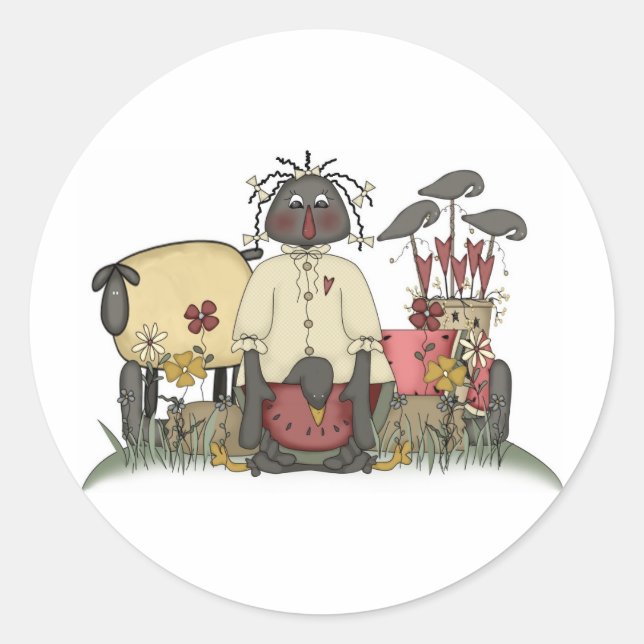 Sticker Rond Annie Doll Moutons et corbeaux (Devant)