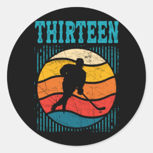 Sticker Rond Anniversaire 13 ans rétro hockey sur glace garçon 