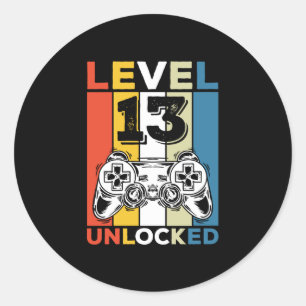 Sticker Rond Anniversaire 13e niveau déverrouillé 13 Jeu Vintag