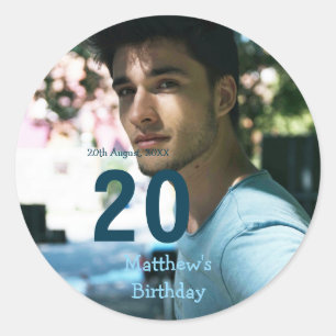 Sticker Rond anniversaire 20 ans ajouter nom photo date homme b