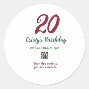 Sticker Rond anniversaire 20 ANS MARON code qr gras rétro vert