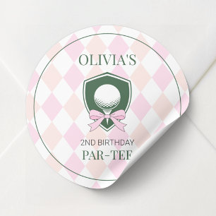 Sticker Rond Anniversaire 2 ans personnalisé golf fille rose mi