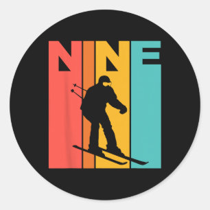 Sticker Rond Anniversaire 9 ans Ski Rétro Garçon 9 Ans Annivers