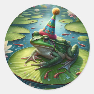 Sticker Rond Anniversaire à thème de la grenouille