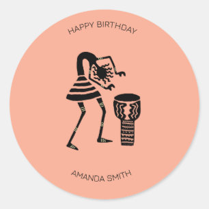 Sticker Rond Anniversaire, African Art Cute Silhouette Music Gi