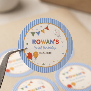 Sticker Rond Anniversaire amusant rayé coloré