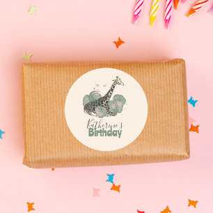 Sticker Rond Anniversaire Animaux Botanique Jungle Girafe Sauva