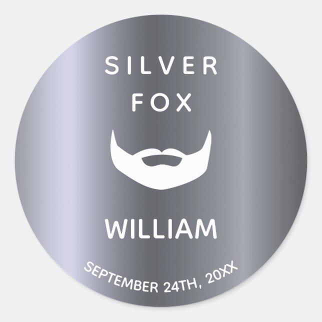 Sticker Rond Anniversaire argent renard barbe hommes gris tenda (Devant)
