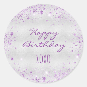Sticker Rond Anniversaire argent violet parties scintillant étr