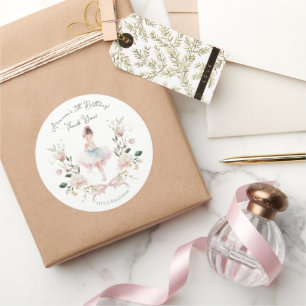 Sticker Rond Anniversaire Ballerine Aquarelle & Ruban Rose Fant