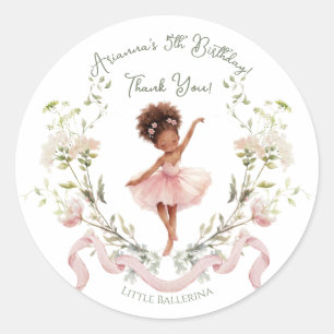 Sticker Rond Anniversaire Ballerine Aquarelle & Ruban Rose Fant