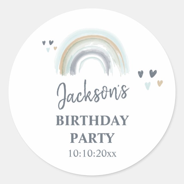 Sticker Rond Anniversaire Blue Boho Arc-en-ciel Classic Round S (Devant)