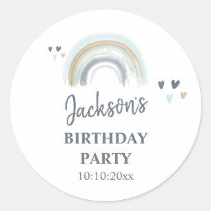 Sticker Rond Anniversaire Blue Boho Arc-en-ciel Classic Round S