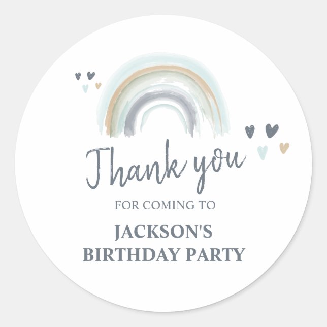 Sticker Rond Anniversaire Blue Boho Rainbow Merci (Devant)