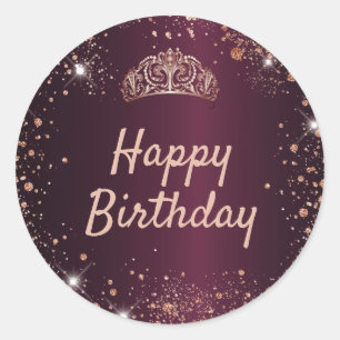 Sticker Rond Anniversaire Bourgogne rose or parties scintillant