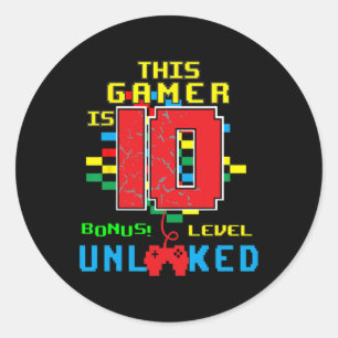 Sticker Rond Anniversaire Chemise Vidéo Jeu Déverrouillé Niveau