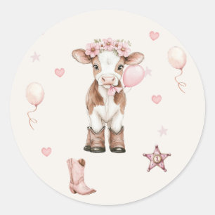 Sticker Rond Anniversaire Cowgirl Rose   Ferme Thème 1er 