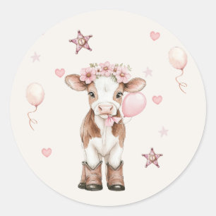 Sticker Rond Anniversaire Cowgirl Rose   Thème Ferme 1er 