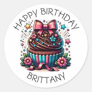 Sticker Rond Anniversaire Cupcake Whimsical Personnalisé
