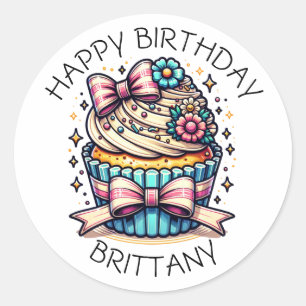 Sticker Rond Anniversaire Cupcake Whimsical Personnalisé