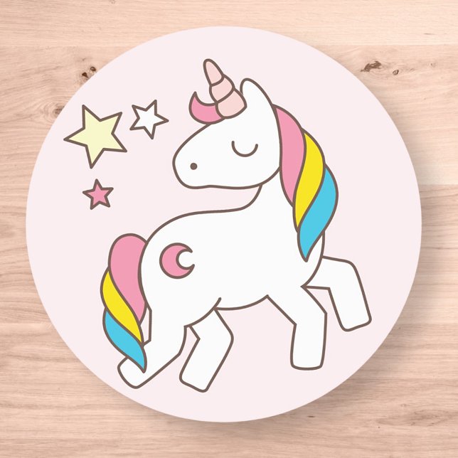 Sticker Rond Anniversaire. Cute Unicorn avec de mignons Étoiles (Créateur téléchargé)