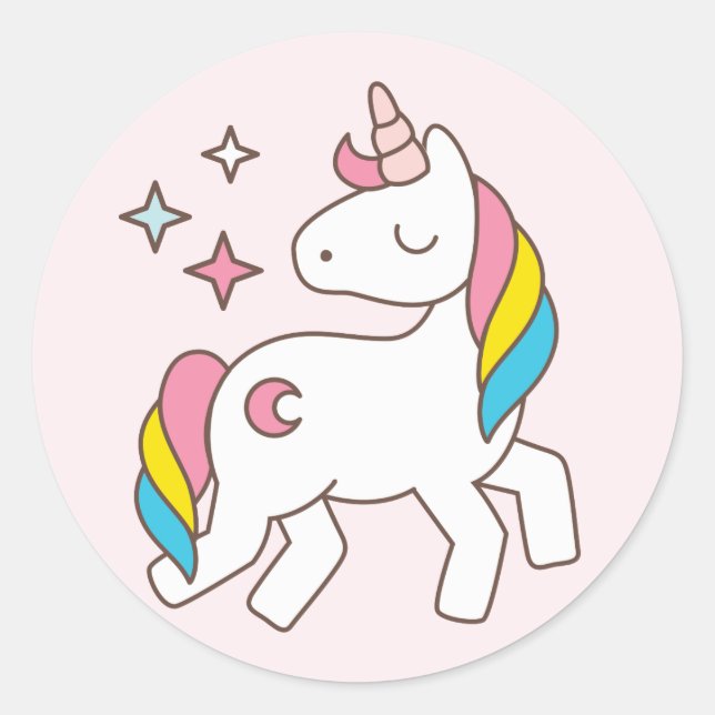 Sticker Rond Anniversaire. Cute Unicorne avec de mignonnes étin (Devant)