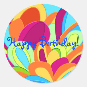 Sticker Rond Anniversaire d'autocollants de paon joyeux