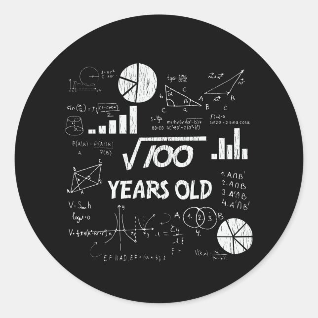 Sticker Rond anniversaire de 10 ans Geeky Math 10e anniversaire (Devant)