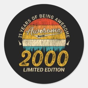 Sticker Rond anniversaire de 21 ans 2000 stupéfiant depuis 21e 