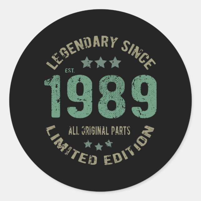Sticker Rond anniversaire de 36 ans 1989 Légende 36e anniversai (Devant)