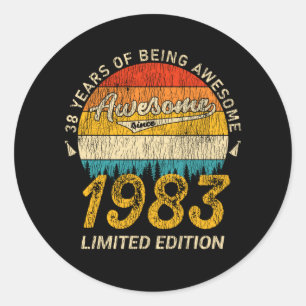 Sticker Rond anniversaire de 38 ans 1983 stupéfiant depuis 38e 