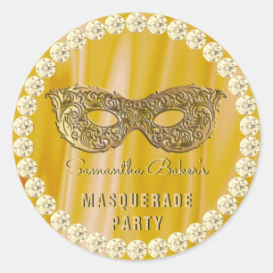 Sticker Rond Anniversaire de charme de partie de mascarade d'or