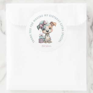Sticker Rond Anniversaire de chien aquarelle fantaisiste