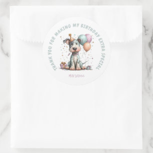 Sticker Rond Anniversaire de chien aquarelle fantaisiste