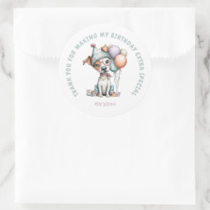 Sticker Rond Anniversaire de chien aquarelle fantaisiste